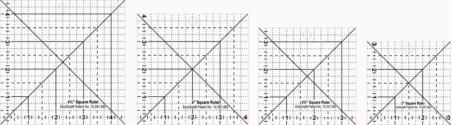 Square Ruler Set (3", 3 1/2", 4", 4 1/2") with EeziGrip