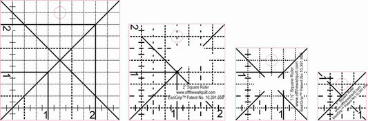Square Ruler Set (1", 1 1/2", 2", and 2 1/2") with EeziGrip - Qty 66 - 1/4 Sheet